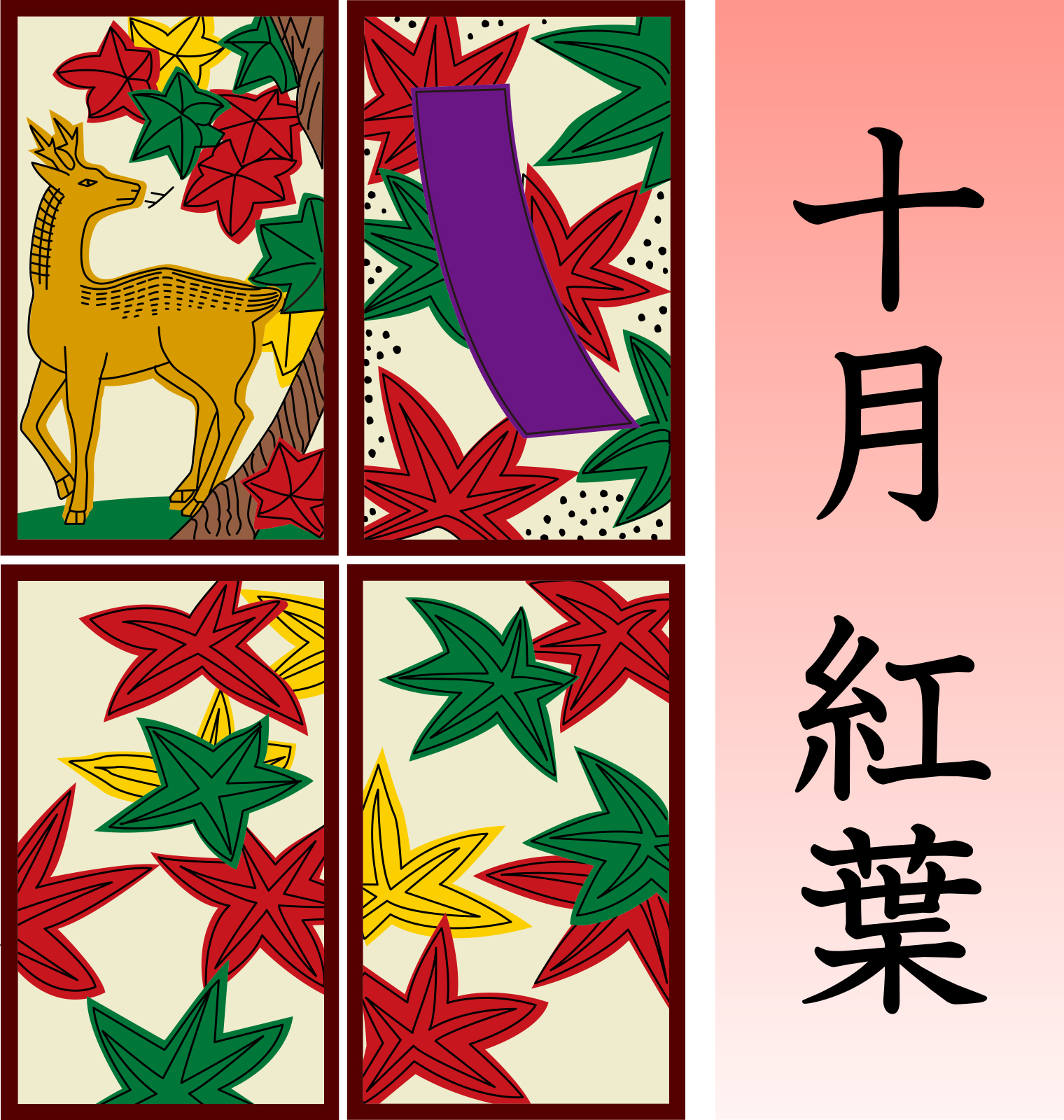 Hanafuda October card featuring 'Maple and Deer.'